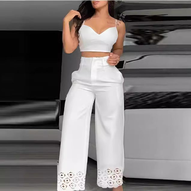 Dame To-delt Sæt med tidløst Crop-Top og elegant Højtaljebukser Stilla