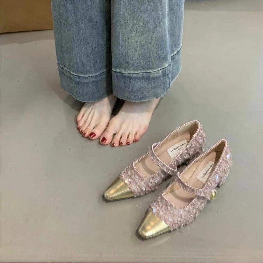 Dame elegante spidse Mary Jane pumps med metalliske detaljer Stilla