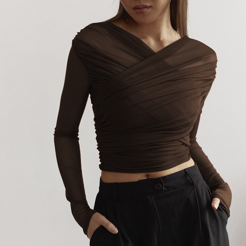 Dame Langeærmet-Crop-Top Skovae