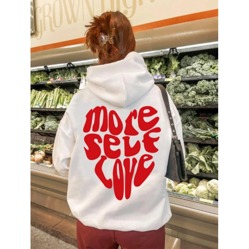 Kvinders oversized hætte sweatshirt med kreativ hjerte design Skovae