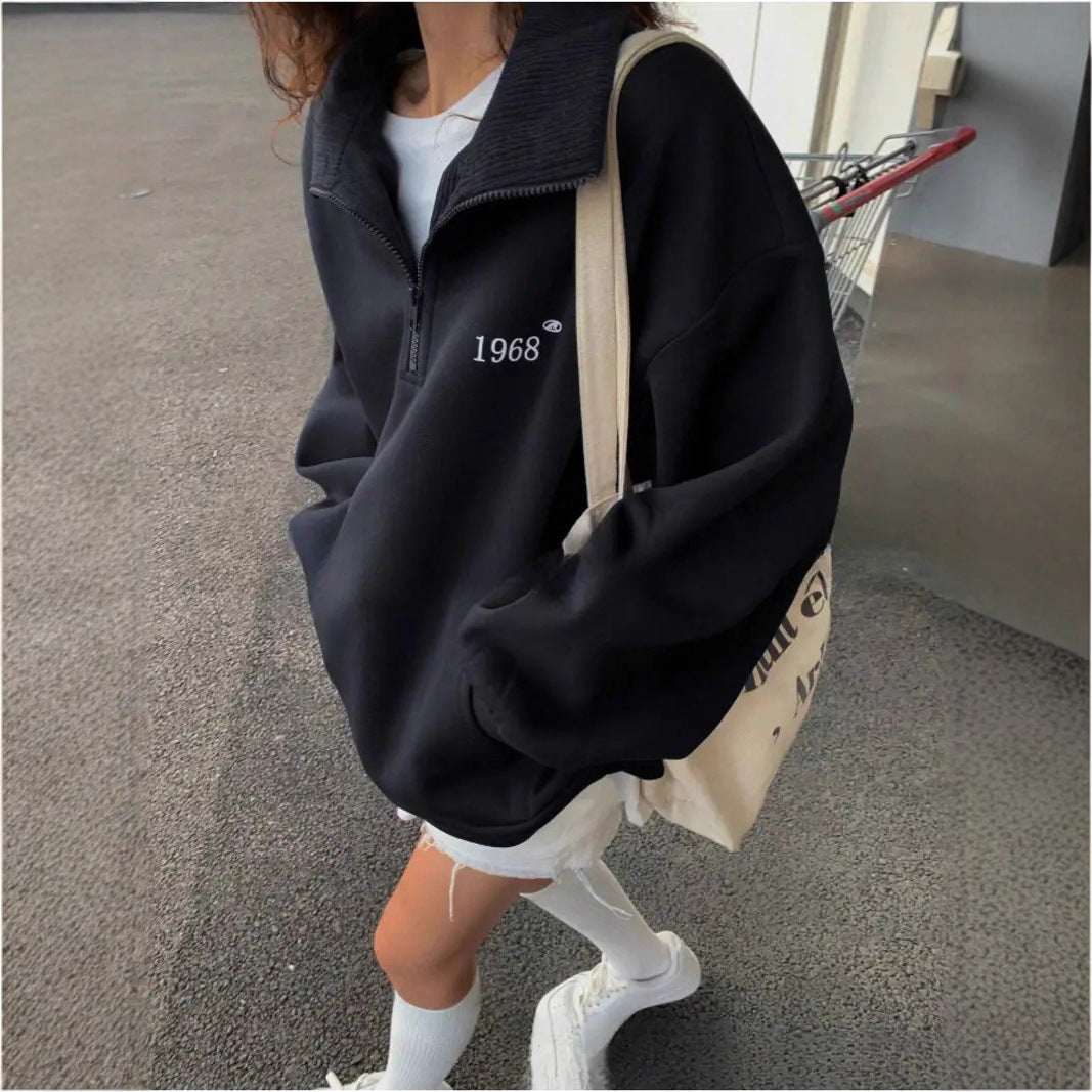 Dame sporty sweater med høj krave og lynlås Skovae