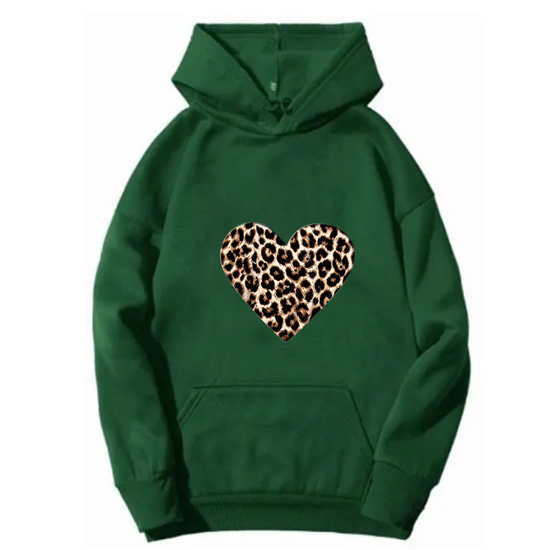 Dame hætte sweatshirt med hjerteformet leopardmønster Skovae
