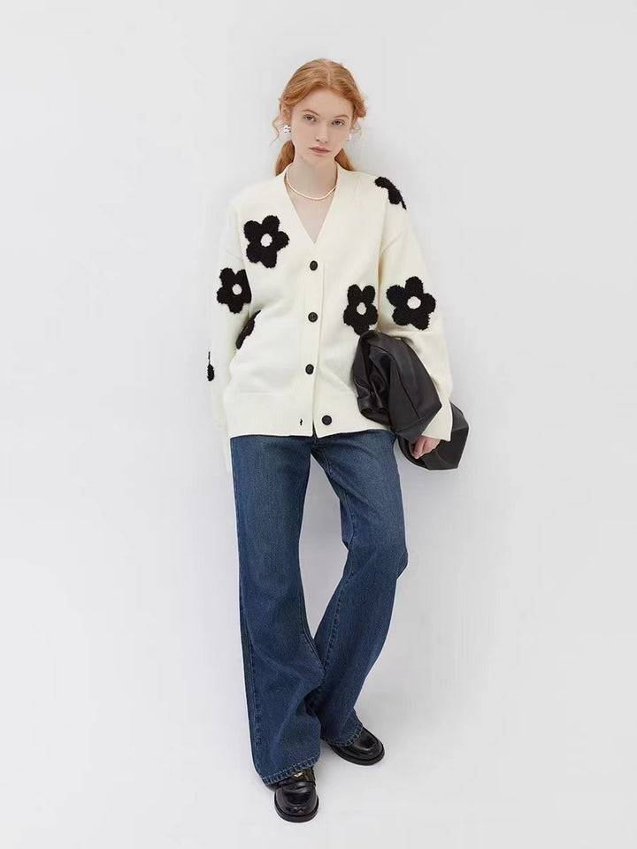 Femme Struktureret Blomsterstrikket Cardigan Stilla