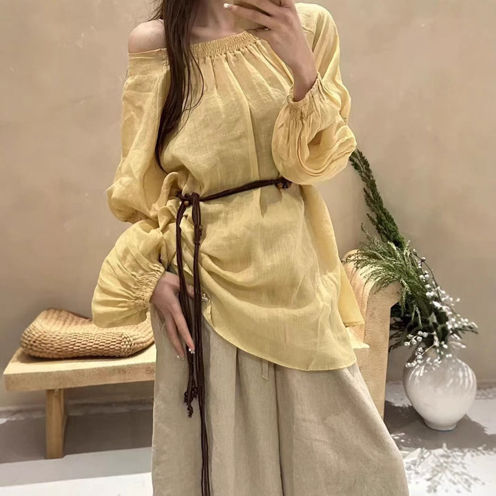 Femme Let Flydende Tunika-Bluse med Ballonærmer Stilla