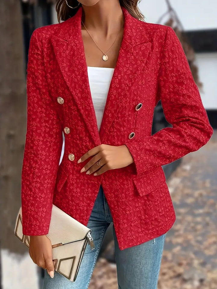 Dame struktureret blazer med blomstret design og gyldne knapper Stilla