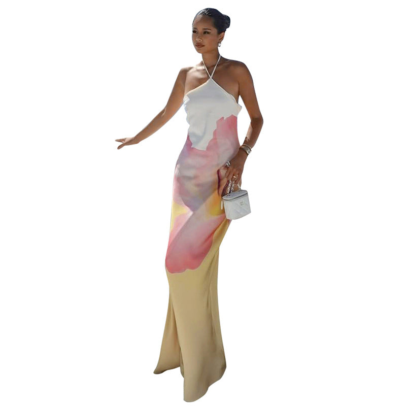 Dame Elegant Maxikjole med asymmetrisk Udsnit og blomsterdesign Stilla