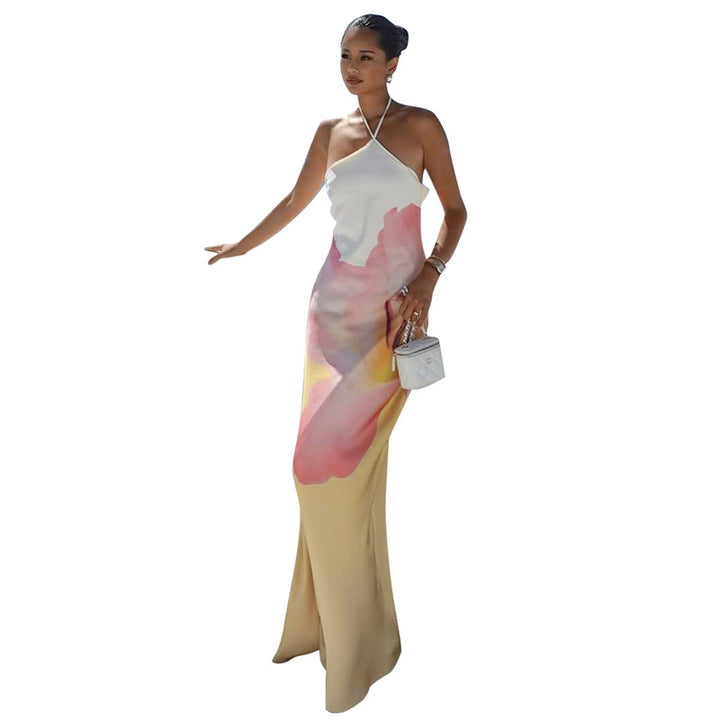 Dame Elegant Maxikjole med asymmetrisk Udsnit og blomsterdesign Stilla