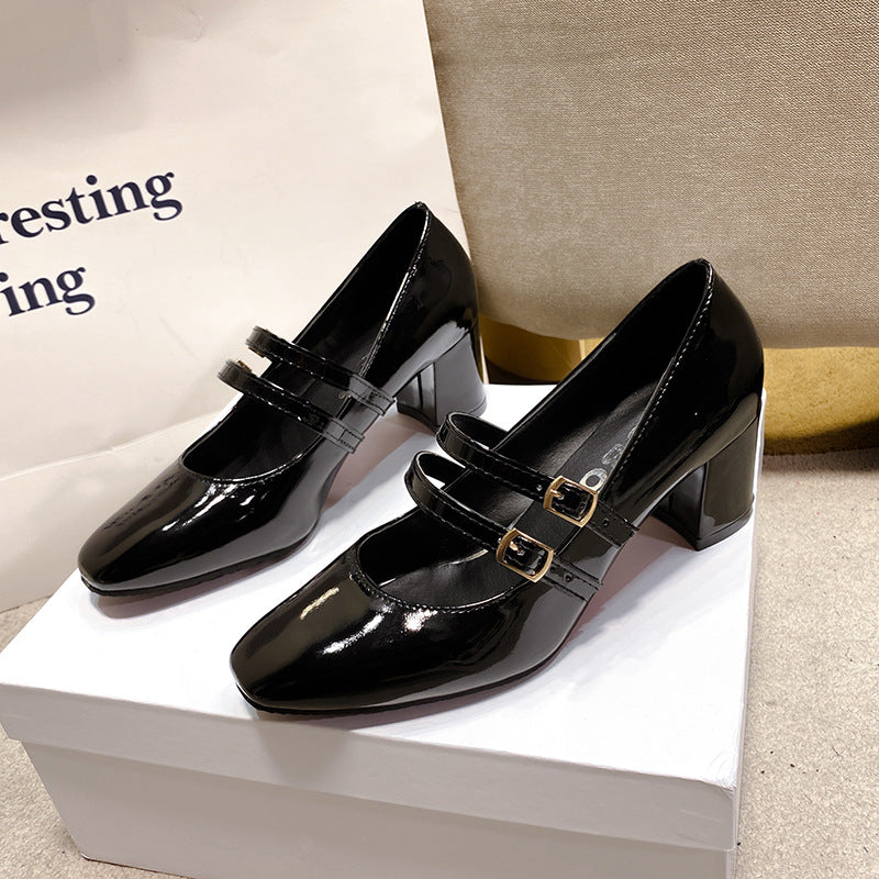 Femme Blokhæl Mary Jane Pumps med dobbelt rem Design Stilla