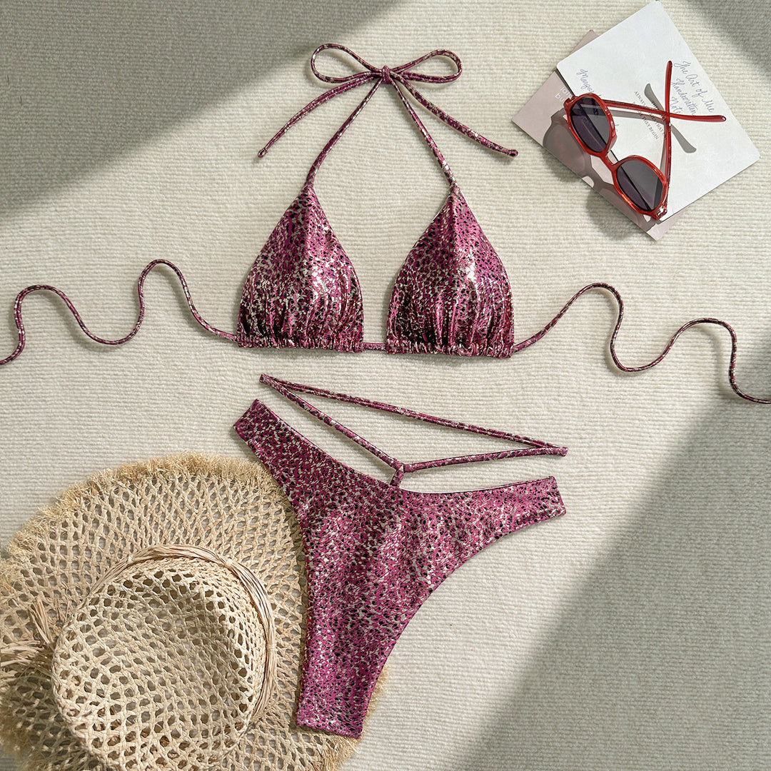 Dame Triangel-Bikini med justerbare snørredetaljer og glitrende design Stilla
