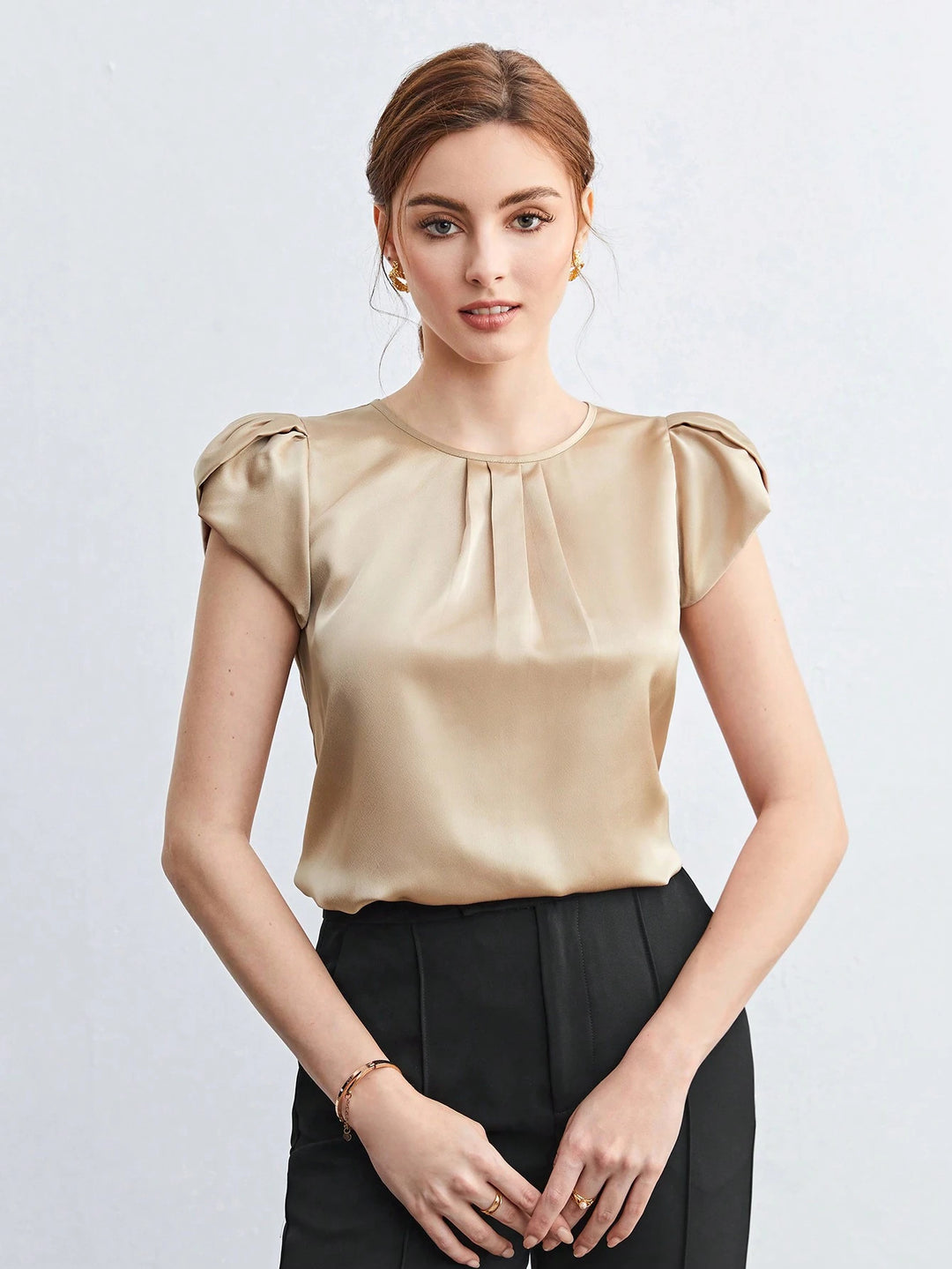 Damer elegant bluse med strukturerede puffærmer Skovae