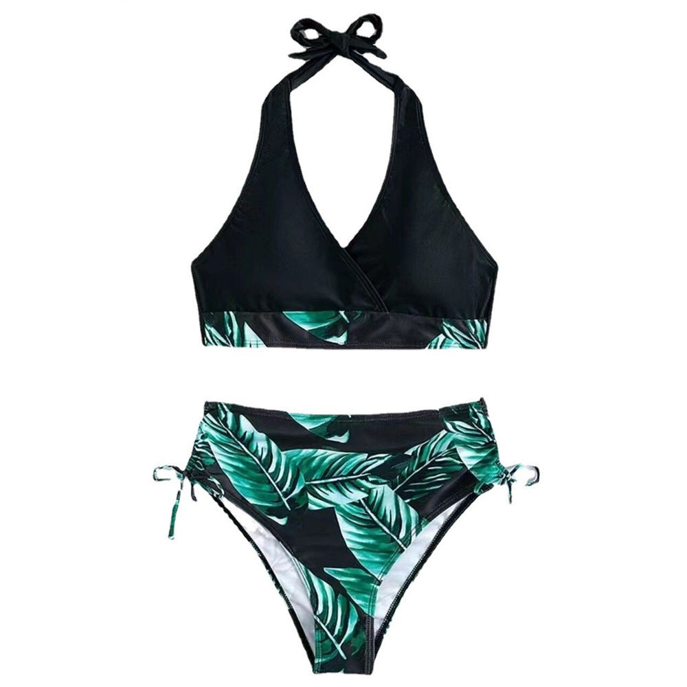 Dame bikini-sæt med elegant indpakningslook og moderne tropisk mønster Stilla
