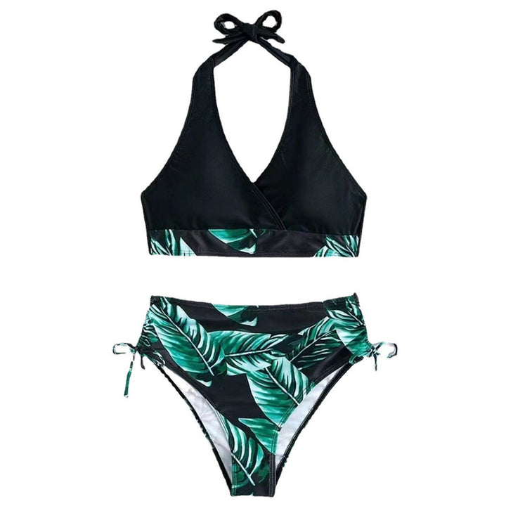Dame bikini-sæt med elegant indpakningslook og moderne tropisk mønster Stilla