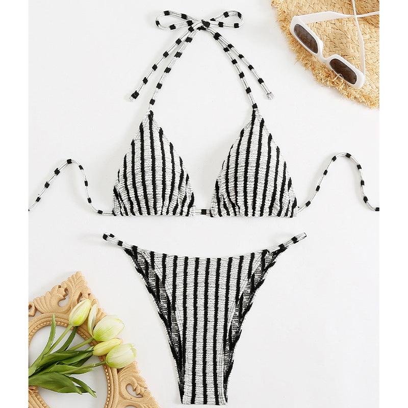 Femme Triangle Bikini Sæt med stribet Design Stilla
