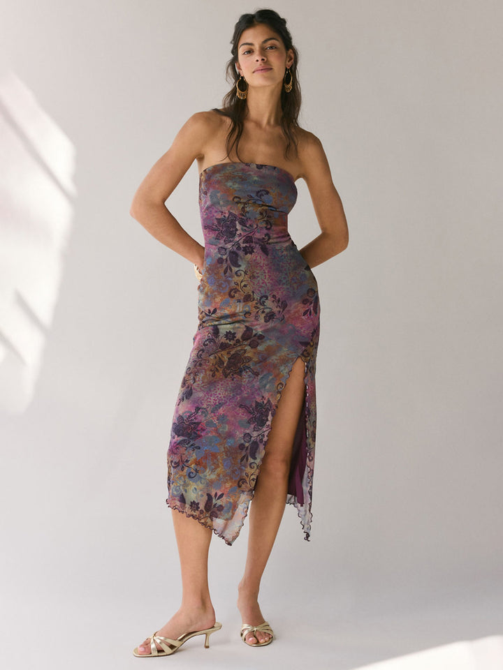 Damer Elegante Bandeau-kjole med blomsterdesign og asymmetrisk snit Skovae