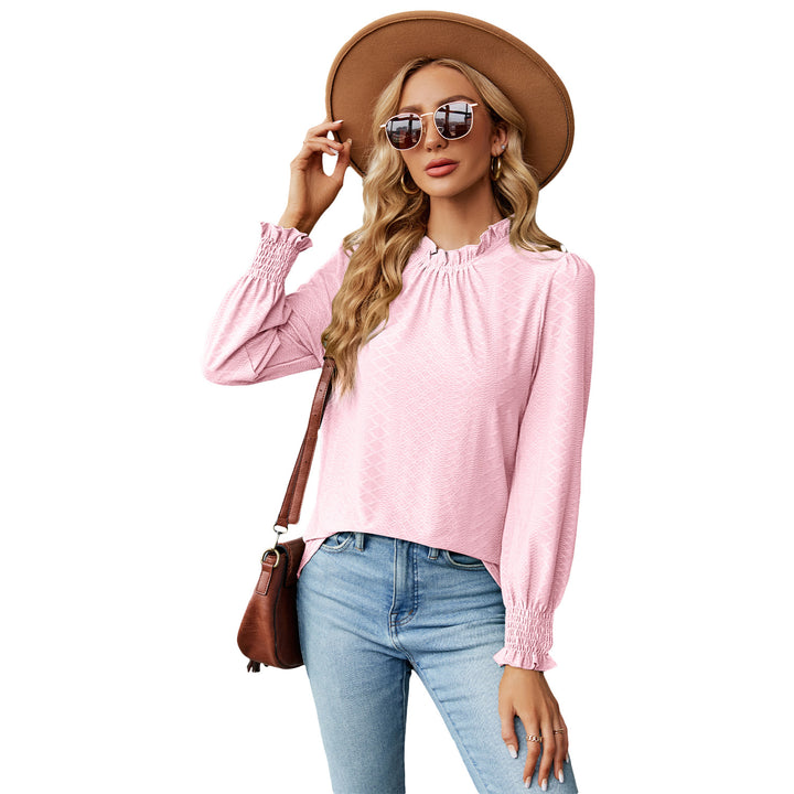 Dame volangbluse med elastiske ribkanter Stilla