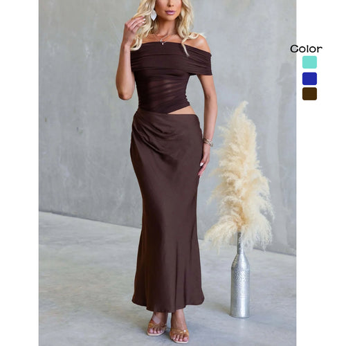 Women's Off-Shoulder Maxi Dress with Elegant Wrap Design and Figure-Flattering Cut