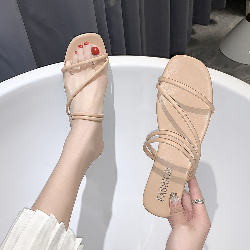 Dame nan minimalistisk slip-on sandal med filigran stropper og polstret komfortfodbed Skovae