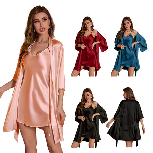 Dame Satin Kimono-Robe med flydende snit og elegante ærmer Stilla