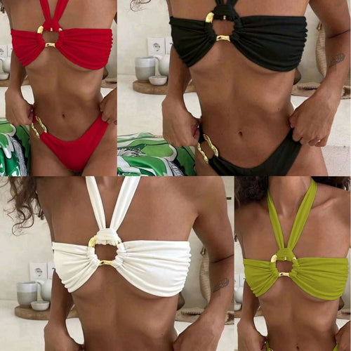 Dame Rynket Halterneck Bikini-Sæt med gyldne accenter Stilla