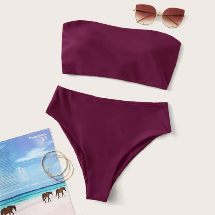 Dame Bandeau-bikini-sæt med høj skæring og elegant vikledetalje Skovae