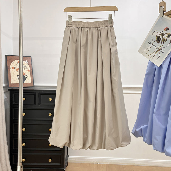 Kvinders elegante midi-nederdel med elastisk talje og voluminøs skæring Stilla