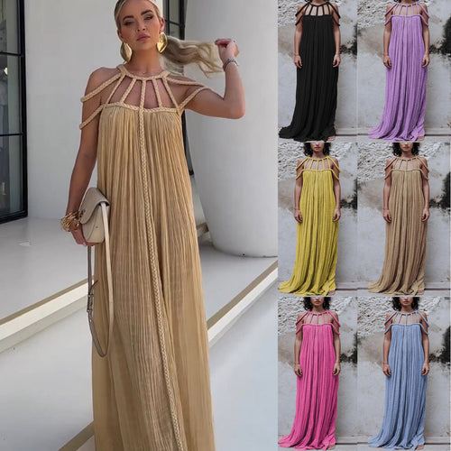 Dame Flowing Maxikjole med raffineret cut-out-design og skulderfri ærmer Stiila