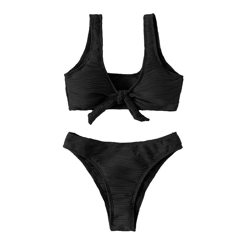 Dame bandeau-bikini med raffineret knude-design og høj benudskæring Skovae