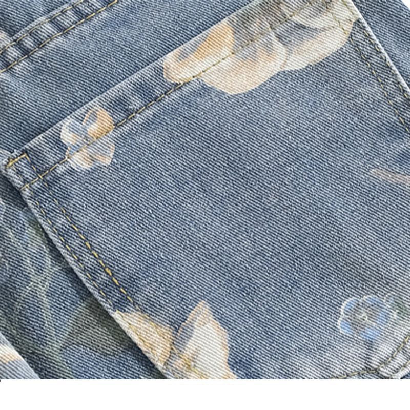 Damer brede jeans med blomster mønster Stilla