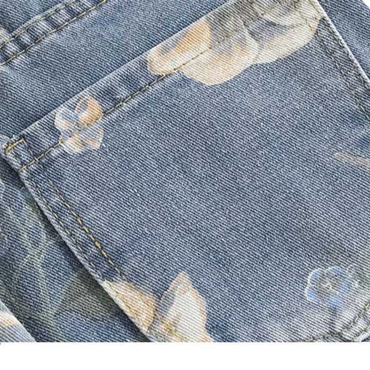 Damer brede jeans med blomster mønster Stilla
