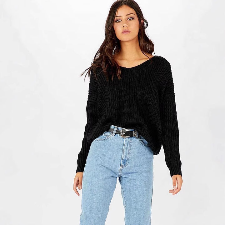Damer casual chunky striktrøje med løs pasform og V-hals Stilla