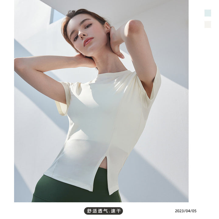 Dame sporty kortærmet T-shirt med asymmetrisk snit og åndbar teknologi Stilla