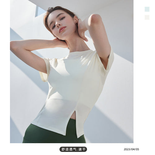 Dame sporty kortærmet T-shirt med asymmetrisk snit og åndbar teknologi Stilla