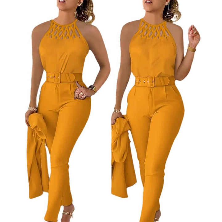 Dame Elegant Jumpsuit med chic bælte og raffineret cut-out Skovae