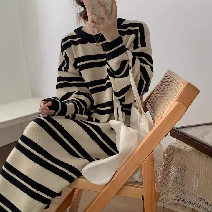 Femme Oversized Stribet Strikbluse-Kjole Stilla