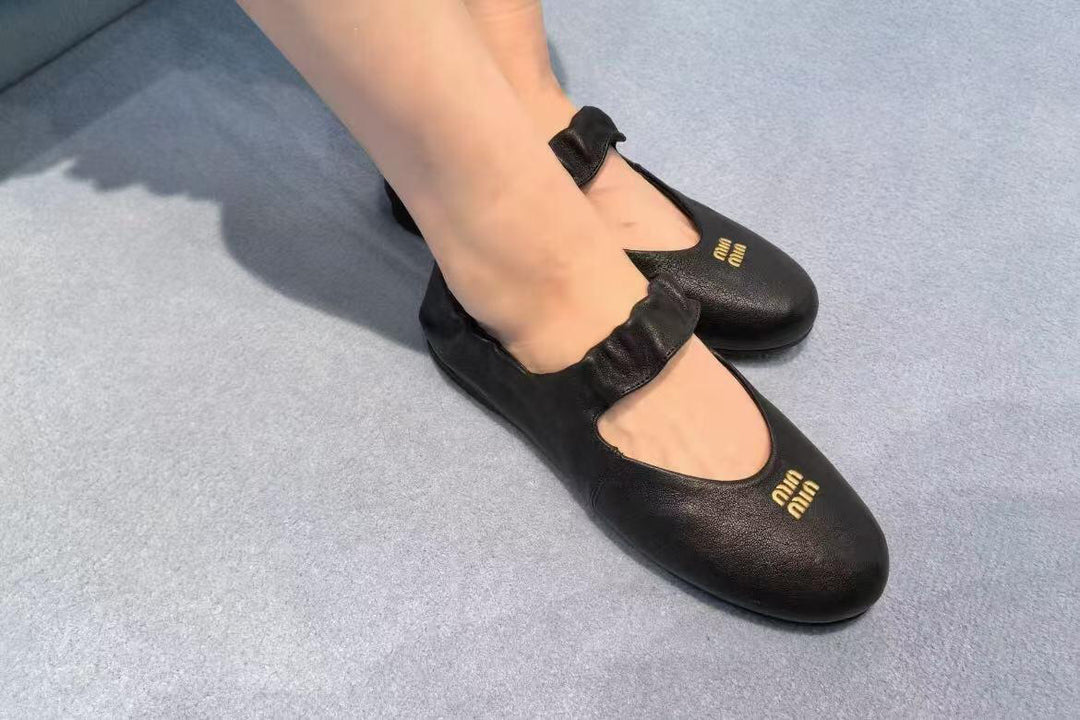 Dame Læder Mary Jane Ballerinas med flæsedetalje på remmene Stilla