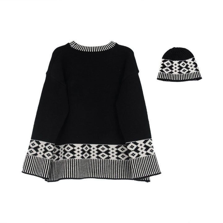 Dame Oversized Strikpullover med geometrisk mønster og høj krave Stilla