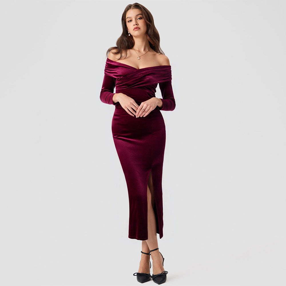 Damer Luksuriøs Aften Kjole med Off-Shoulder Design og Side Slids Stilla