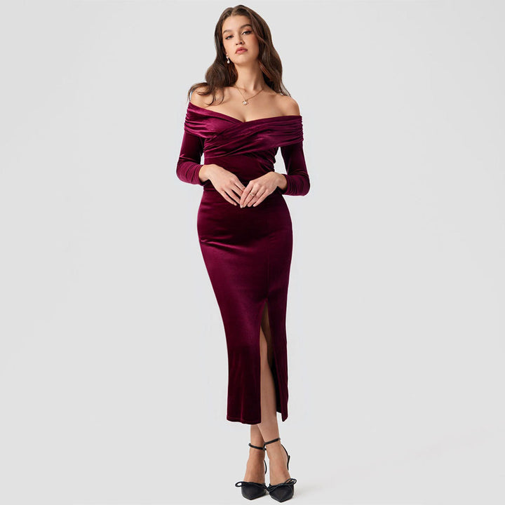 Damer Luksuriøs Aften Kjole med Off-Shoulder Design og Side Slids Stilla
