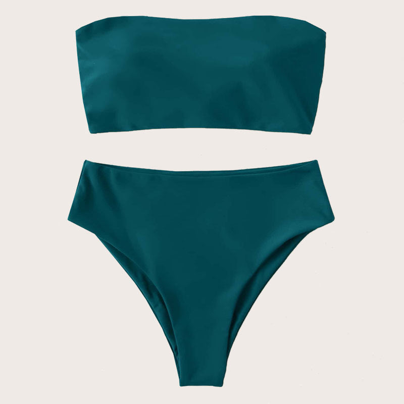 Dame Bandeau-Bikini Sæt med højt skåret Slip Skovae