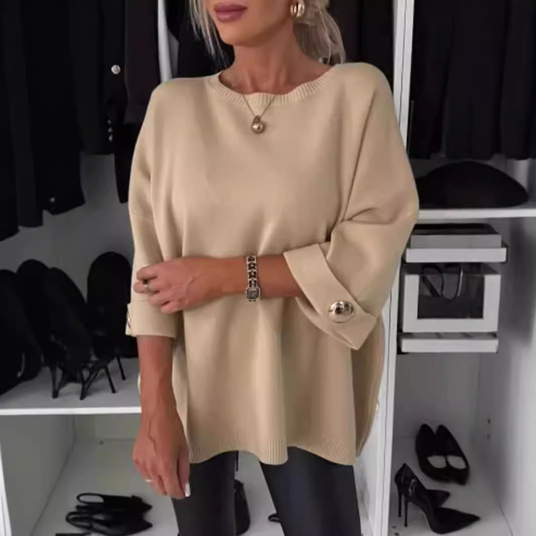 Dame overdimensioneret strikpullover med dekorative knapdetaljer Stilla