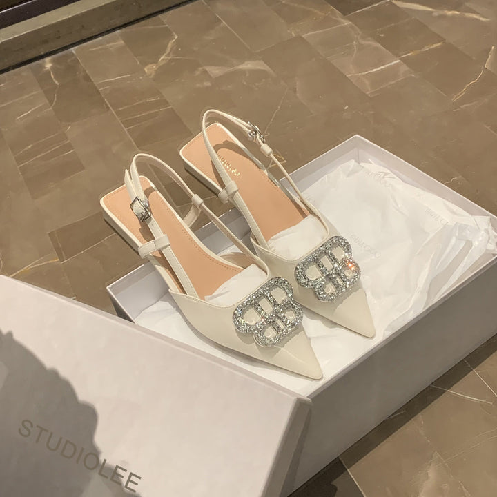 Kvinder Elegant Slingback Spids Tå Ballerinaer med Rhinsten Spænde Detalje Stilla
