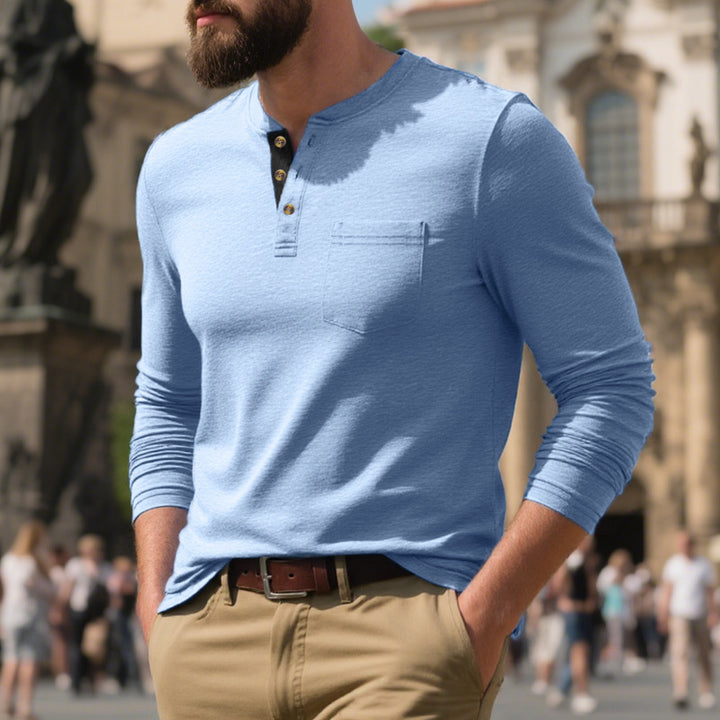 Herre Langærmet Henley-Skjorte med moderne knapdesign og praktisk brystlomme Stilla