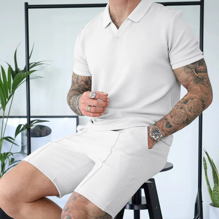 Herrer polo skjorte og shorts sæt med moderne struktur design Stilla