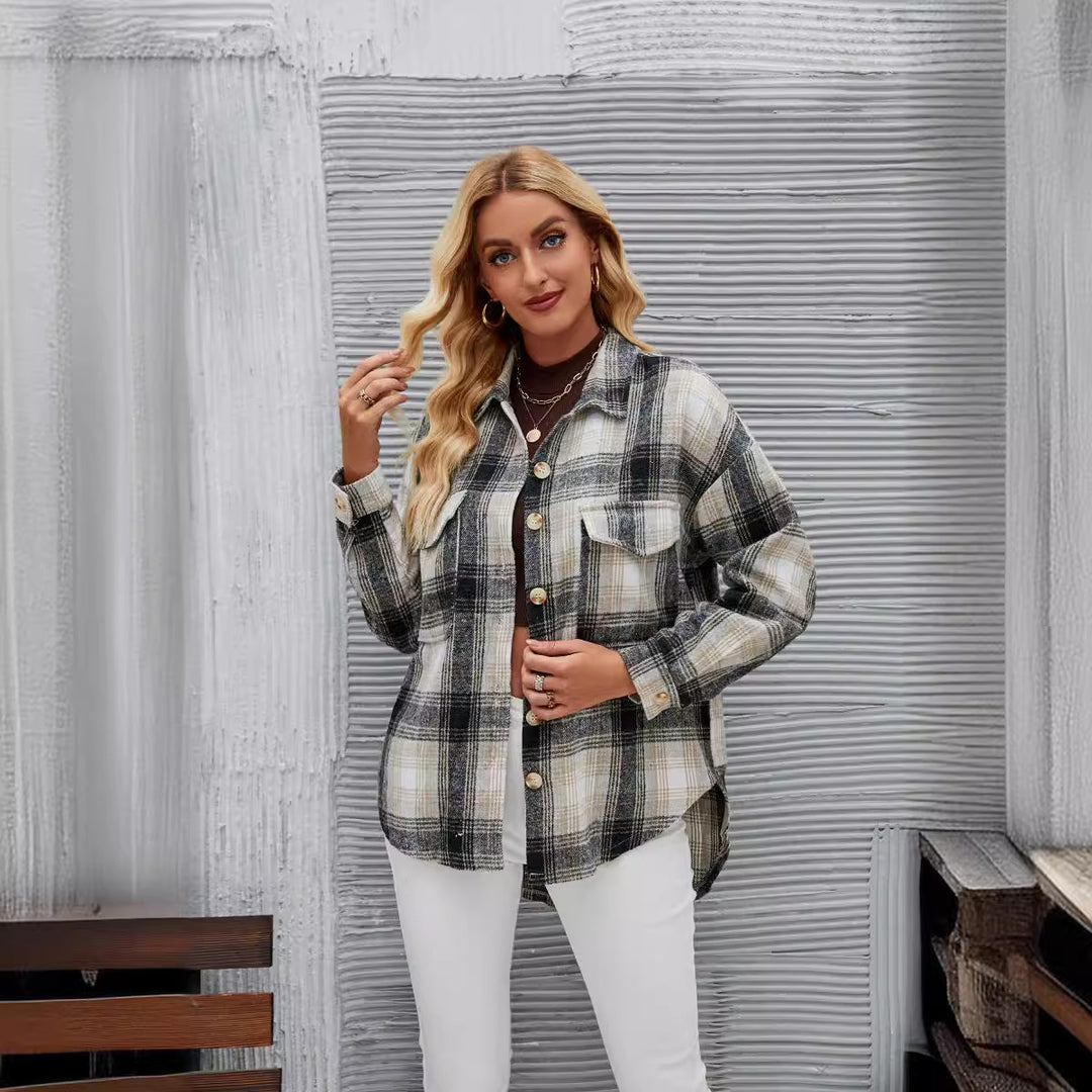 Damer Ruted Overshirt-Jakke i blødt Flannel Stilla