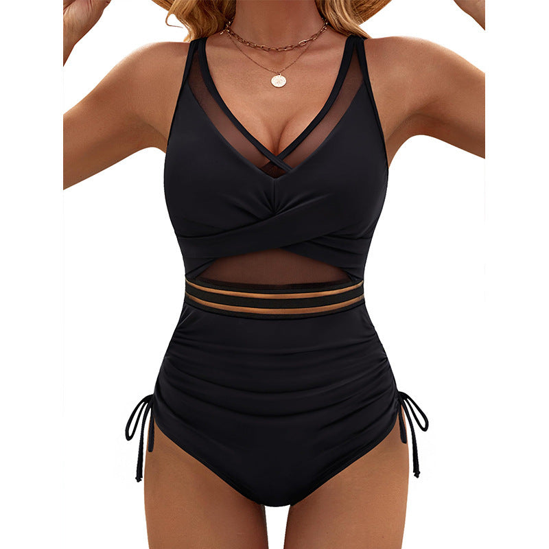 Dame Sporty One-Piece med Mesh-detaljer og moderne rynkning Stilla