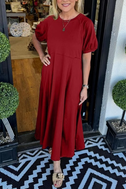Dame maxikjole med svajende snit og elegante puffærmer Stilla