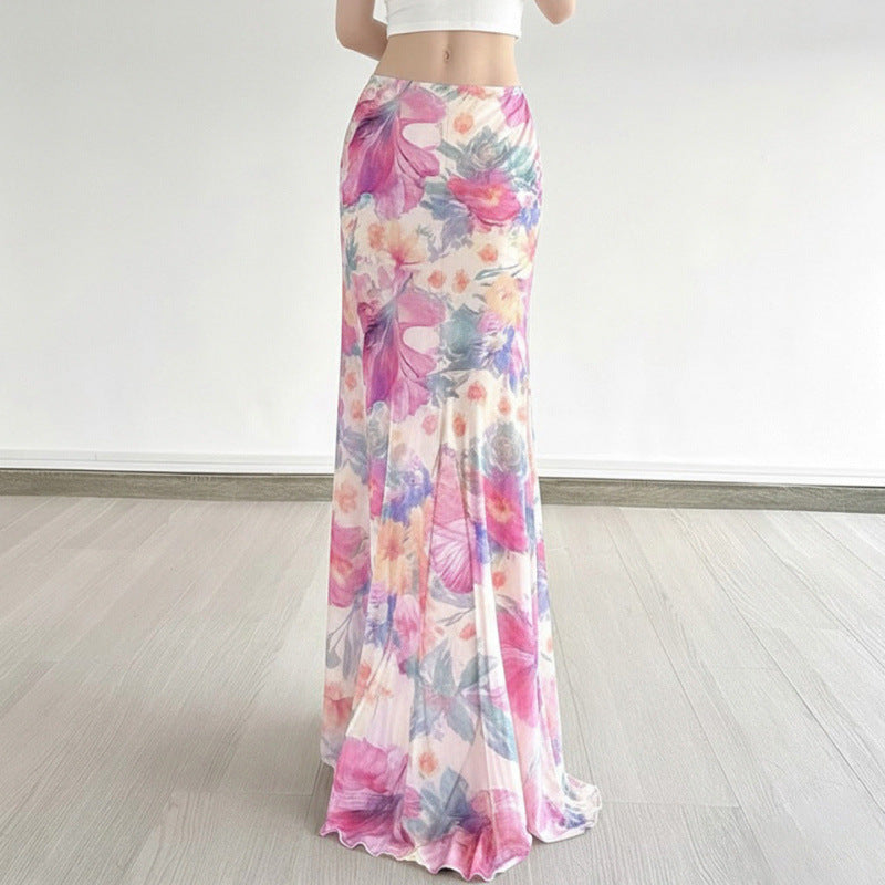 Damen Maxi-Rock mit floralen Mustern und fließendem Schnitt Skovae