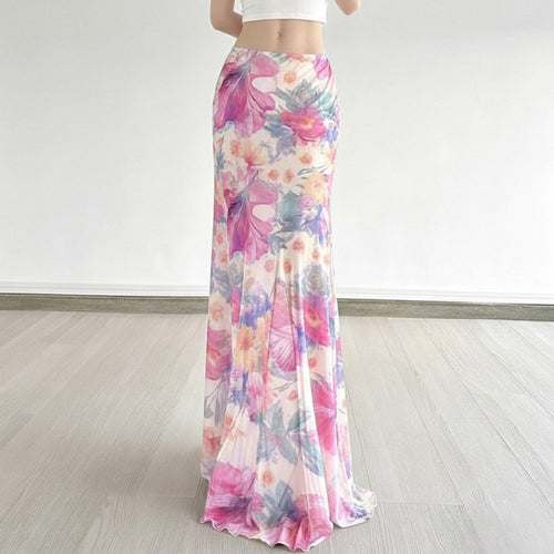 Damen Maxi-Rock mit floralen Mustern und fließendem Schnitt Skovae
