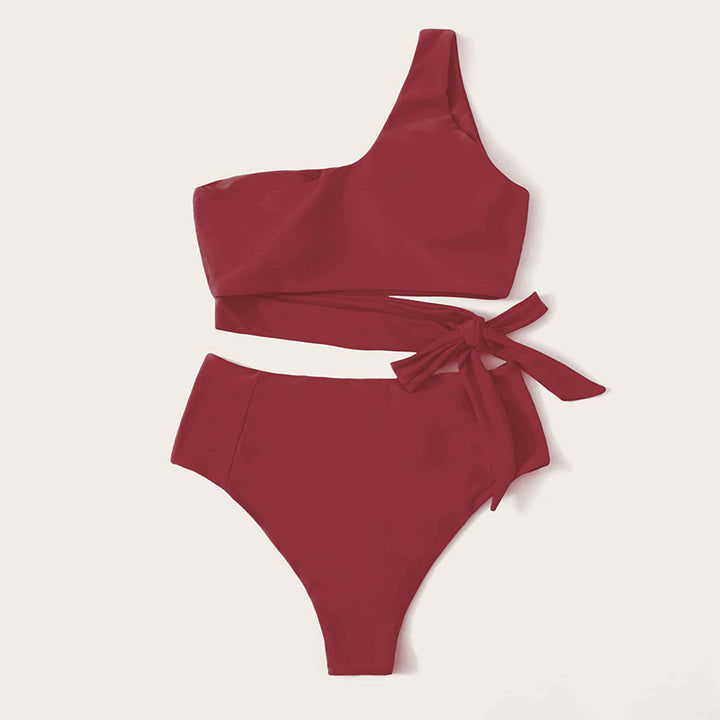 Dame En-sidet bikini med høj talje og elegante bindebånd Skovae