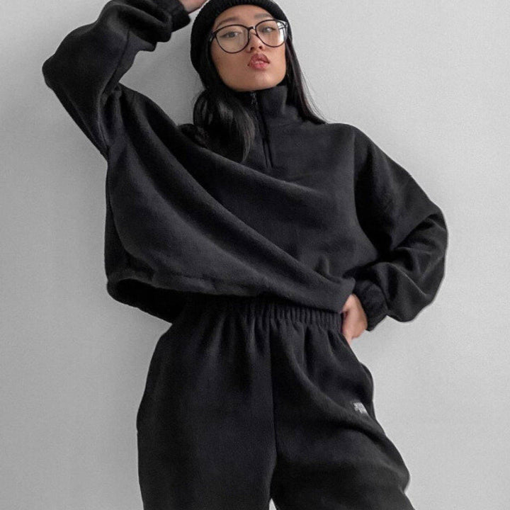 Stilla | Casual Loose Zip Stand Collar Sweatshirt Sæt